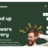Een website met een groene achtergrond die Orangebeard software delivery services promoot. Functies omvatten knoppen voor het boeken van gesprekken, chats, e-mails, berichten, WhatsApp en nieuwsbriefaanmeldingen.