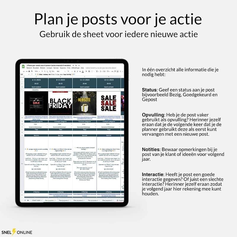 Plan je posts voor je actie - Productiviteit, Google sheets, Content planner, Social media planner - Snel⚡Online Productiviteit